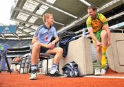 27 April 2010; Dublin U21 captain Jonny Cooper, and Donegal U21 captain Michael Murphy, pictured at the Captain’s Photocall ahead of the Cadbury GAA Football U21 All-Ireland Championship Final between Donegal and Dublin. This is Cadbury Ireland’s sixth year as sponsor of the Cadbury GAA Football U21 Championship and it continues to go from strength to strength. Cadbury are calling on all Dublin and Donegal fans to show their support for their county by heading to Breffni Park in Cavan this Saturday at 7pm. For more information visit www.cadburygaau21.com. Picture credit: David Maher / SPORTSFILE