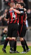 26 April 2010; Gareth McGlynn, Bohemians, right, celebrates with team-mates Glen Cronin, 4, and Mark Rossiter after scoring his side's second goal. Airtricity League Premier Division, Sporting Fingal v Bohemians, Morton Stadium, Santry, Dublin. Picture credit: Stephen McCarthy / SPORTSFILE