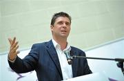 28 April 2010; Sunderland chairman and former Republic of Ireland international Niall Quinn speaking at the launch of a Sporting Fingal Community Trust Sports Conditioning Programme. Sportslink Complex, Furry Park, Santry, Dublin. Picture credit: David Maher / SPORTSFILE