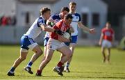 16 April 2016; Sean O'Donoghue, Cork, in action against Niall Loughman, and James Mealiff, Monaghan. Eirgrid GAA Football Under 21 All-Ireland Championship semi-final, Cork v Monaghan. O'Connor Park, Tullamore, Co. Offaly.  Picture credit: Brendan Moran / SPORTSFILE