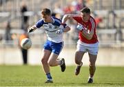 16 April 2016; Fearghal McMahon, Monaghan, in action against Kieran Histon, Cork. Eirgrid GAA Football Under 21 All-Ireland Championship semi-final, Cork v Monaghan. O'Connor Park, Tullamore, Co. Offaly.  Picture credit: Brendan Moran / SPORTSFILE