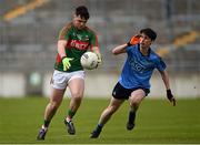 16 April 2016; Fionán Duffy, Mayo, in action against Eoin Smith, Dublin. Eirgrid GAA Football Under 21 All-Ireland Championship semi-final, Dublin v Mayo. O'Connor Park, Tullamore, Co. Offaly.  Picture credit: Brendan Moran / SPORTSFILE