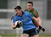 16 April 2016; Shane Clayton, Dublin, in action against Stephen Coen, Mayo. Eirgrid GAA Football Under 21 All-Ireland Championship semi-final, Dublin v Mayo. O'Connor Park, Tullamore, Co. Offaly.  Picture credit: Brendan Moran / SPORTSFILE