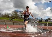 16 April 2016; Sean O'Sullivan, University of Limerick, after the water jump during the Mens 3000M stepplechase event. Irish Universities Athletic Association Track & Field Championships 2016, Day 1. Morton Stadium, Santry, Co. Dublin. Picture credit: Oliver McVeigh / SPORTSFILE