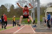 16 April 2016; Cathal Byrne, IT Carlow, during the Mens triple jump event. Irish Universities Athletic Association Track & Field Championships 2016, Day 1. Morton Stadium, Santry, Co. Dublin. Picture credit: Oliver McVeigh / SPORTSFILE