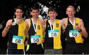 17 April 2016; Third place finishers of the Senior Men's relay race from left, Eoin Everard, Thomas Hayes, Peter Lynch and Brian Maher, Kilkenny City Harriers AC, during the GloHealth AAI National Road Relays. Raheny, Dublin. Picture credit : Tomás Greally /  SPORTSFILE