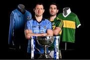 18 April 2016; In attendance at the 2016 Allianz Football League Finals preview in Croke Park are, from left, Denis Bastick, Dublin, and Bryan Sheehan, Kerry, with the Allianz Football League Division 1 trophy. Dublin face Kerry in the Allianz Football League Division 1 final in Croke Park on Sunday April 24th. Croke Park, Dublin. Picture credit: Brendan Moran / SPORTSFILE