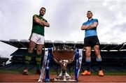 18 April 2016; In attendance at the 2016 Allianz Football League Finals preview in Croke Park are, from left, Bryan Sheehan, Kerry, and Denis Bastick, Dublin, with the Allianz Football League Division 1 trophy. Dublin face Kerry in the Allianz Football League Division 1 final in Croke Park on Sunday April 24th. Croke Park, Dublin. Picture credit: Brendan Moran / SPORTSFILE