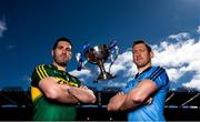 18 April 2016; In attendance at the 2016 Allianz Football League Finals preview in Croke Park are, from left, Bryan Sheehan, Kerry and Denis Bastick, Dublin, with the Allianz Football League Division 1 trophy. Dublin face Kerry in the Allianz Football League Division 1 final in Croke Park on Sunday April 24th. Croke Park, Dublin. Picture credit: Brendan Moran / SPORTSFILE