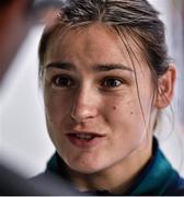 18 April 2016; Team Ireland's Katie Taylor who won a Bronze medal at the European Olympic Boxing Qualifiers in Samsun, Turkey, on her return home. Dublin Airport, Dublin. Picture credit: Cody Glenn / SPORTSFILE