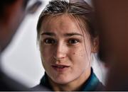 18 April 2016; Team Ireland's Katie Taylor who won a Bronze medal at the European Olympic Boxing Qualifiers in Samsun, Turkey, on her return home. Dublin Airport, Dublin. Picture credit: Cody Glenn / SPORTSFILE