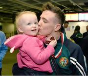 18 April 2016; Team Ireland's Brendan Irvine, who won a Bronze medal at the European Olympic Boxing Qualifiers in Samsun, Turkey, is greeted by his niece Sophia Muldoon, age 1, on his return home. Dublin Airport, Dublin. Picture credit: Cody Glenn / SPORTSFILE