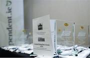 18 April 2016; A general view of awards and an event programme ahead of the Independent.ie Football Rising Stars Awards. Independent.ie Football Rising Stars Awards. Croke Park, Dublin. Picture credit: Seb Daly / SPORTSFILE