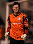 18 April 2016; Shelbourne goalkeeper Jack Brady celebrates as his team win on penalties. EA Sports Cup Second Round Pool 4, Shelbourne v Bohemians. Tolka Park, Dublin. Picture credit: David Fitzgerald / SPORTSFILE