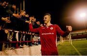 18 April 2016; Jamie Doyle, Shelbourne, celebrates with fans at the end of the game. EA Sports Cup Second Round Pool 4, Shelbourne v Bohemians. Tolka Park, Dublin. Picture credit: David Fitzgerald / SPORTSFILE