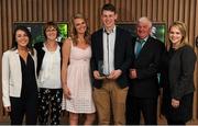 18 April 2016; Liam Casey, UCD, from Tipperary, is joined by, from left to right, girlfriend Alana Bourke, mother Betty Casey, sister Freda Casey, father Liam Casey, and sister Joanne Casey. Independent.ie Football Rising Stars Awards. Croke Park, Dublin. Picture credit: Seb Daly / SPORTSFILE