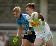16 April 2016; Offaly goalkeeper Barry Rohan in action against Seán Bulger, Dublin. Electric Ireland Leinster GAA Football Minor Championship First Round, Dublin v Offaly. Parnell Park, Dublin.  Picture credit: Cody Glenn / SPORTSFILE