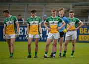 16 April 2016; Seán Bulger, Dublin, looks on amongst Offaly players, from left, Dylan Kavanagh, Shane Molloy, Jack Quinn, and Stefon Geoghegan, as team-mate Conor Hynes attempts a free kick. Electric Ireland Leinster GAA Football Minor Championship First Round, Dublin v Offaly. Parnell Park, Dublin.  Picture credit: Cody Glenn / SPORTSFILE