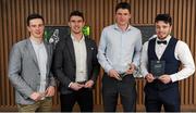 18 April 2016; DCU players, from left to right, Shane Carey, from Monaghan, Colm Begley, from Laois, Philip O'Donnell, from Donegal, and Conor Moynagh, from Cavan, after collecting their Independent.ie Football Rising Stars Awards. Independent.ie Football Rising Stars Awards. Croke Park, Dublin. Picture credit: Seb Daly / SPORTSFILE