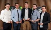 18 April 2016; UCD players, from left to right, David Byrne, from Dublin, John Heslin, from Westmeath, Liam Casey, from Tipperary, Jack McCaffrey, from Dublin, and Ryan Wylie, from Monaghan, after collecting their Independent.ie Football Rising Stars Awards. Independent.ie Football Rising Stars Awards. Croke Park, Dublin. Picture credit: Seb Daly / SPORTSFILE