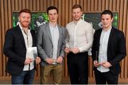 18 April 2016; Monaghan players Daniel McKenna, DKIT, Shane Carey, DCU, Kieran Hughes, Ulster University, and Ryan Wylie, UCD, after collection their Independent.ie Football Rising Stars Awards. Independent.ie Football Rising Stars Awards. Croke Park, Dublin. Picture credit: Seb Daly / SPORTSFILE