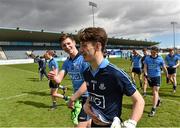 16 April 2016; Dublin team-mates Kevin Callaghan, left, and goalkeeper Evan Comerford after the match. Electric Ireland Leinster GAA Football Minor Championship First Round, Dublin v Offaly. Parnell Park, Dublin. Picture credit: Cody Glenn / SPORTSFILE