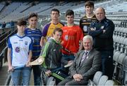 19 April 2016; Uachtarán Chumann Lúthchleas Gael Aogán Ó Fearghail, Clare hurler Patrick Kelly and Waterford hurling manager Derek McGrath joined players including, from left, Shane Kavanagh, Dublin, Joseph Mowlds, Dublin, Fionn Slattery, South Wexford, Darragh O'Toole, Carlow, and Michael Carey, Kilkenny, in attendance at the launch of the Celtic Challenge 2016. Croke Park, Dublin. Picture credit: Cody Glenn / SPORTSFILE