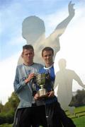 28 April 2010; The reflected image of Avondale captain Brendan O'Connell, left, and Crumlin United captain Daniel Loughran during an FAI Umbro Intermediate Cup Final Captain photocall. FAI Headquarters, Abbotstown, Dublin. Picture credit: David Maher / SPORTSFILE