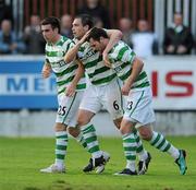30 April 2010; Shamrock Rovers' Thomas Stewart, 23, celebrates his goal with team-mates Stephen Rice, 6, and Robert Bayly. Airtricity League Premier Division, St Patrick's Athletic v Shamrock Rovers, Richmond Park, Inchicore, Dublin. Picture credit: Matt Browne / SPORTSFILE