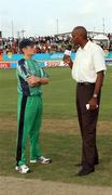30 April 2010; William Porterfield being interviewed by Ian Bishop. 2010 Twenty20 Cricket World Cup Group Stages, Ireland v West Indies, Providence Stadium, Guyana. Picture credit: Handout / Barry Chambers / RSA / Cricket Ireland Via SPORTSFILE