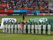 30 April 2010; The Ireland team stand for the anthems. 2010 Twenty20 Cricket World Cup Group Stages, Ireland v West Indies, Providence Stadium, Guyana. Picture credit: Handout / Barry Chambers / RSA / Cricket Ireland Via SPORTSFILE