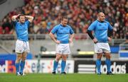 1 May 2010; Leinster players Gordon D'Arcy, John Fogarty and CJ Van Der Linde during the game. Heineken Cup Semi-Final, Toulouse v Leinster, Le Stadium, Toulouse, France. Picture credit: Brendan Moran / SPORTSFILE
