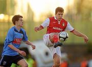 3 May 2010; Dave McAllister, St Patrick's Athletic, in action against Paul Corry, UCD. Airtricity League Premier Division, UCD v St Patrick's Athletic, UCD Bowl, UCD, Dublin. Picture credit: Pat Murphy / SPORTSFILE