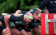 29 May 2001; John Hayes, Frank Sheahan, and Peter Clohessy pictured during an Ireland Rugby Training Session at Dr. Hickey Park in Greystones, Wicklow. Photo by Aoife Rice/Sportsfile