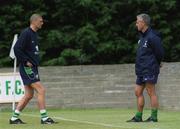 31 May 2001; Manager Mick McCarthy, right, and Niall Quinn during a Republic of Ireland Training Session at John Hyland Park in Baldonnell, Dublin. Photo by Damien Eagers/Sportsfile