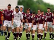 3 June 2001; Galway captain Kieran Comer, left, leads his side in the pre-match parade ahead of the Bank of Ireland Connacht Senior Football Championship Semi-Final match between Galway and Roscommon at Tuam Stadium in Tuam, Galway. Photo by Damien Eagers/Sportsfile