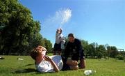 5 June 2001; Manager Mick McCarthy sprays water over Steve Staunton and Niall Quinn during a Republic of Ireland Training Session in Tallinn, Estonia. Photo by David Maher/Sportsfile