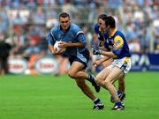 27 May 2001; Ciaran Whelan of Dublin in action against David Hannify of Longford during the Bank of Ireland Leinster Senior Football Championship Quarter-Final match between Dublin and Longford at Croke Park in Dublin. Photo by Damien Eagers/Sportsfile