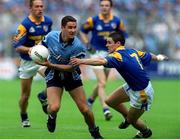 27 May 2001; Enda Sheehy of Dublin in action against Enda Ledwith of Longford during the Bank of Ireland Leinster Senior Football Championship Quarter-Final match between Dublin and Longford at Croke Park in Dublin. Photo by Damien Eagers/Sportsfile