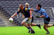 27 May 2001; Niall Sheridan of Longford in action against Paddy Christie of Dublin during the Bank of Ireland Leinster Senior Football Championship Quarter-Final match between Dublin and Longford at Croke Park in Dublin. Photo by Damien Eagers/Sportsfile