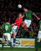 23 February 2000; Paul Butler of Republic of Ireland in action against Jan Koller of Czech Republic during the International Friendly match between Republic of Ireland and Czech Republic at Lansdowne Road in Dublin. Photo by David Maher/Sportsfile