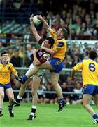 3 June 2001; Fergal O'Donnell of Roscommon in action against Sean O'Domhnaill of Galway during the Bank of Ireland Connacht Senior Football Championship Semi-Final match between Galway and Roscommon at Tuam Stadium in Tuam, Galway. Photo by Damien Eagers/Sportsfile