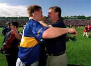 3 June 2001; Tipperary manager Nicky English celebrates with Declan Ryan of Tipperary following the Guinness Munster Senior Hurling Championship Semi-Final match between Tipperary and Clare at Páirc Uí Chaoimh in Cork. Photo by Brendan Moran/Sportsfile