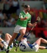 10 June 2001; Brian Begley of Limerick celebrates after scoring his side's fourth goal during the Guinness Munster Senior Hurling Championship Semi-Final match between Limerick and Waterford at Páirc Uí Chaoimh in Cork. Photo by Brendan Moran/Sportsfile