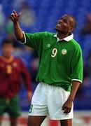1 June 2001; Clinton Morrison of Republic of Ireland reacts during the UEFA European Under-21 Championship Qualifier Group 2 match between Republic of Ireland and Portugal at Tolka Park in Dublin. Photo by Damien Eagers/Sportsfile