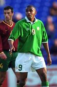 1 June 2001; Clinton Morrison of Republic of Ireland during the UEFA European Under-21 Championship Qualifier Group 2 match between Republic of Ireland and Portugal at Tolka Park in Dublin. Photo by Damien Eagers/Sportsfile