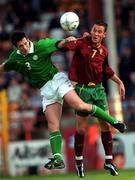 1 June 2001; Clive Clarke of Republic of Ireland in action against Candido Alves Da Costa of Portugal during the UEFA European Under-21 Championship Qualifier Group 2 match between Republic of Ireland and Portugal at Tolka Park in Dublin. Photo by Damien Eagers/Sportsfile