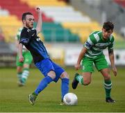19 April 2016; Ross Purdy, Athlone Town, in action against Luke Byrne, Shamrock Rovers. EA Sports Cup Second Round, Pool 4, Shamrock Rovers v Athlone Town. Tallaght Stadium, Tallaght, Co. Dublin. Picture credit: David Fitzgerald / SPORTSFILE