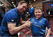 20 April 2016; Leinster's Isaac Boss signs Daire Sheridan's shirt, age 10, Terenure, Co. Dublin, at The Jungle Book at Movies@Dundrum as Leinster Rugby hosted A Night at the Movies in aid of The Alzheimer Society of Ireland. The event was held in support of one of the Leinster Rugby charity partners, The Alzheimer Society of Ireland, and the private ticket only event was used to raise funds for the charity. The Alzheimer Society of Ireland is the leading dementia specific service provider in Ireland and works across the country in the heart of local communities providing dementia specific services and supports and advocating for the rights and needs of all people living with dementia and their carers. It is a national non-profit organisation and also operates the Alzheimer National Helpline offering information and support to anyone affected by dementia. Check out www.alzheimer.ie<http://www.alzheimer.ie> for more information. Dundrum Cinema, Dundrum, Dublin. Picture credit: Seb Daly / SPORTSFILE