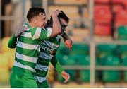 19 April 2016; Shamrock Rovers' Sean Heaney is congratulated by team-mate Robert Cornwall after scoring his side's first goal. EA Sports Cup Second Round, Pool 4, Shamrock Rovers v Athlone Town. Tallaght Stadium, Tallaght, Co. Dublin. Picture credit: David Fitzgerald / SPORTSFILE